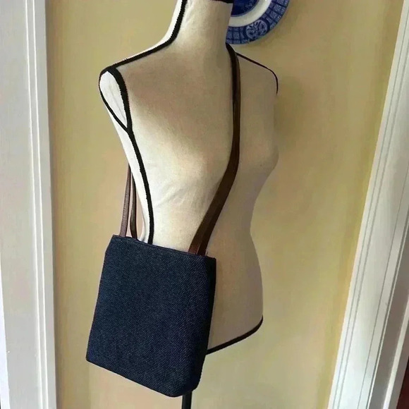 Unbranded Handbags - Unbranded | Navy Blue Canvas/Raffia Bag with Long Leather Straps, Made in Italy